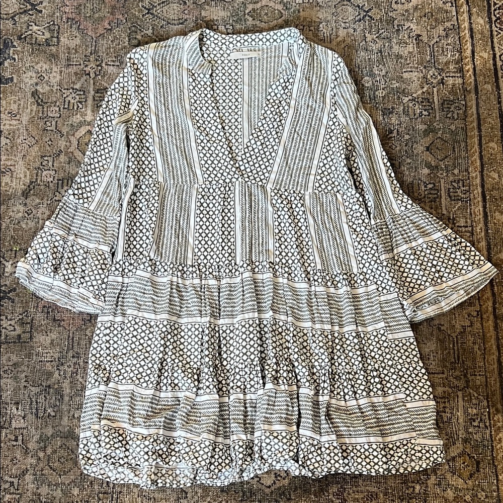 Pigalle Shift Dress Size 34 EU XS US Elegant Olive/White Patterned 100% Viscose